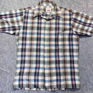 Whitehall Button Up Mens M Short Sleeve Plaid Poly Cotton Multi Plaid Shirt